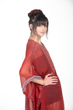 Load image into Gallery viewer, Short Kaftan Dress, Rust Caftan, Cotton Kaftan, Beach Coverup, Swimsuit Cover Up, See Trough Tunic, Sheer Resort Cover Up, Vacation Wear
