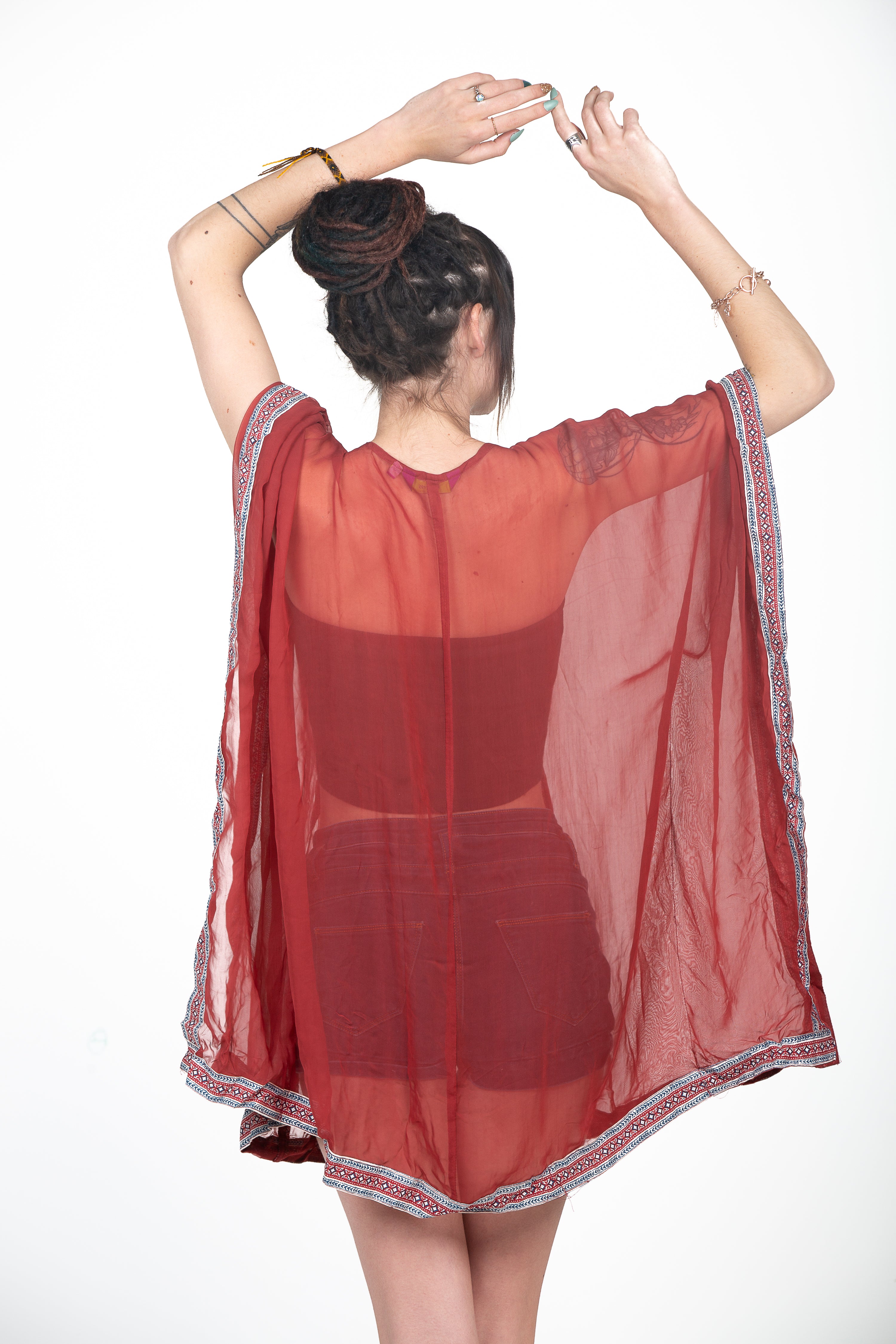 Short Kaftan Dress, Rust Caftan, Cotton Kaftan, Beach Coverup, Swimsuit Cover Up, See Trough Tunic, Sheer Resort Cover Up, Vacation Wear
