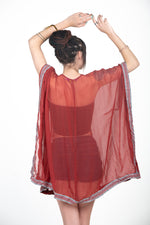 Load image into Gallery viewer, Short Kaftan Dress, Rust Caftan, Cotton Kaftan, Beach Coverup, Swimsuit Cover Up, See Trough Tunic, Sheer Resort Cover Up, Vacation Wear
