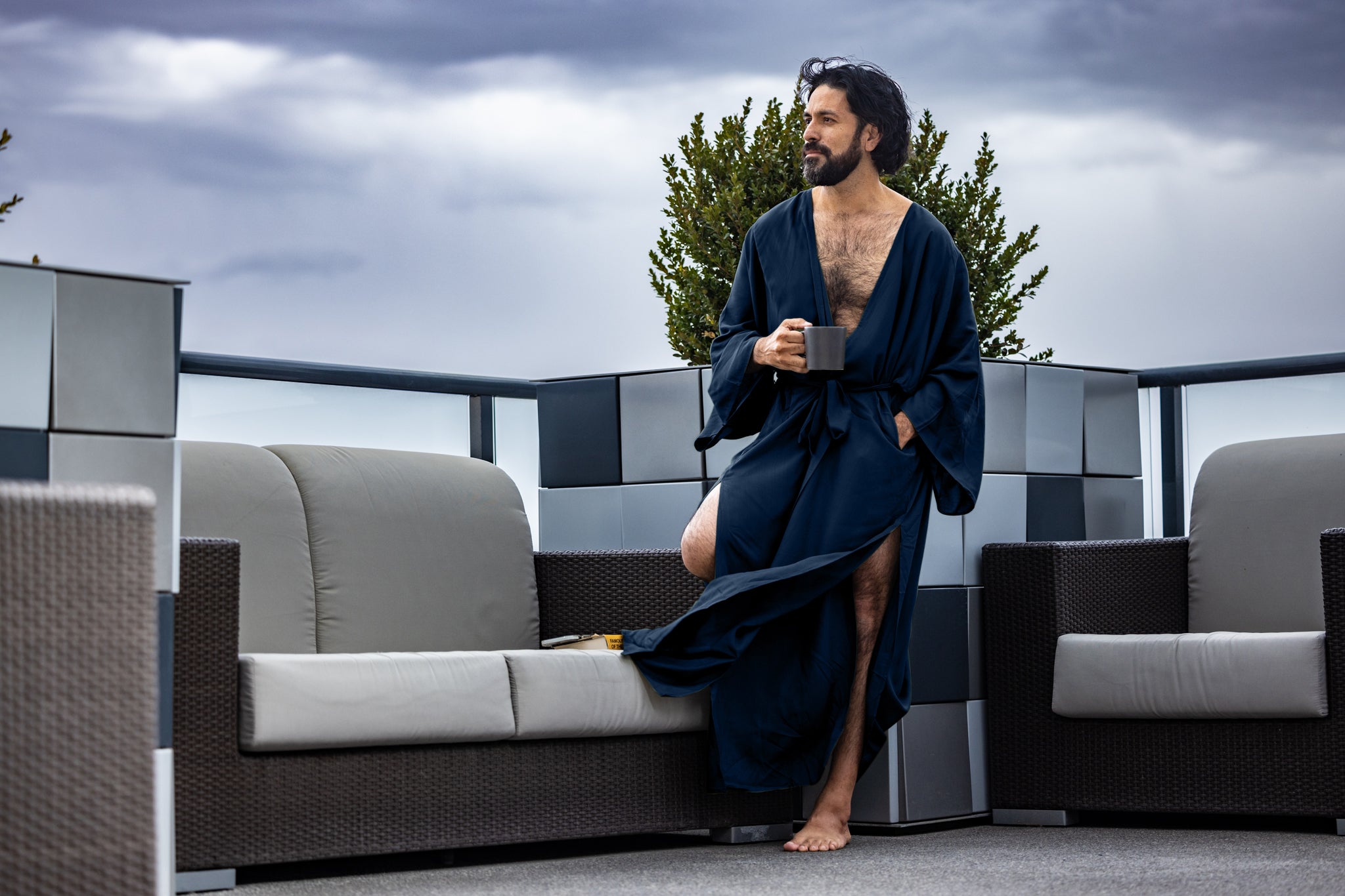 Men's dark navy Luxurious Kaftan Bath Robe