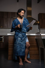 Load image into Gallery viewer, Indigo robes For Men, bathrobes for men, blue robe
