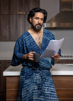Load image into Gallery viewer, Indigo robes For Men, bathrobes for men, blue robe
