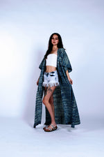 Load image into Gallery viewer, tie dye duster, Blue Kaftan Robe, Long Cotton Robe, Plus Size Clothing, Loose Bathroom Cover Up, Bachelorette Robe, Boho Dress
