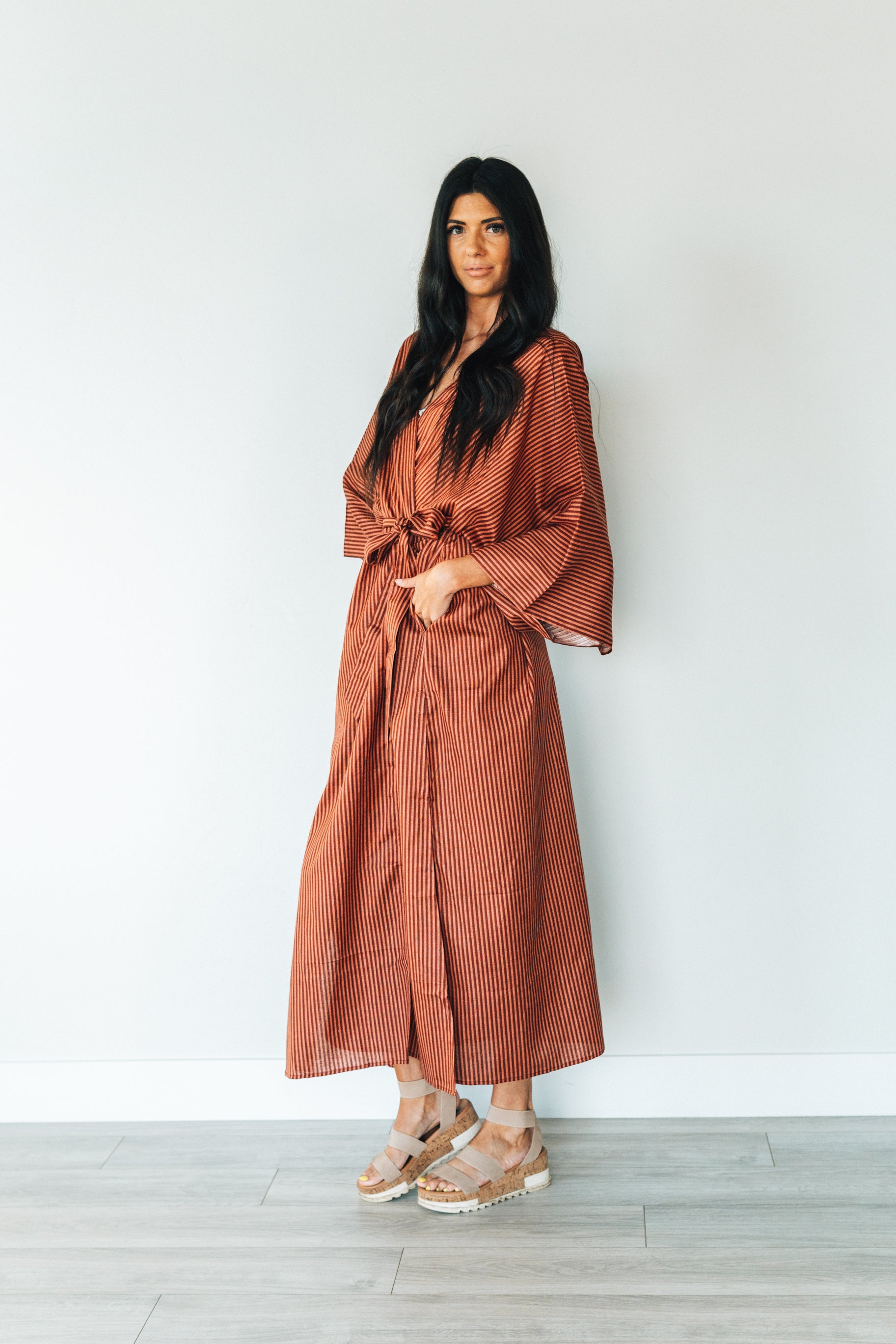 Striped Cotton Robe, Women Kimono Robe, Duster Cardigan, Robe With Pockets, brown Robe, Plus Size Clothing, Duster Robe, Long Kaftan Robe