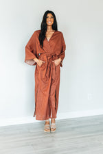 Load image into Gallery viewer, Striped Cotton Robe, Women Kimono Robe, Duster Cardigan, Robe With Pockets, brown Robe, Plus Size Clothing, Duster Robe, Long Kaftan Robe
