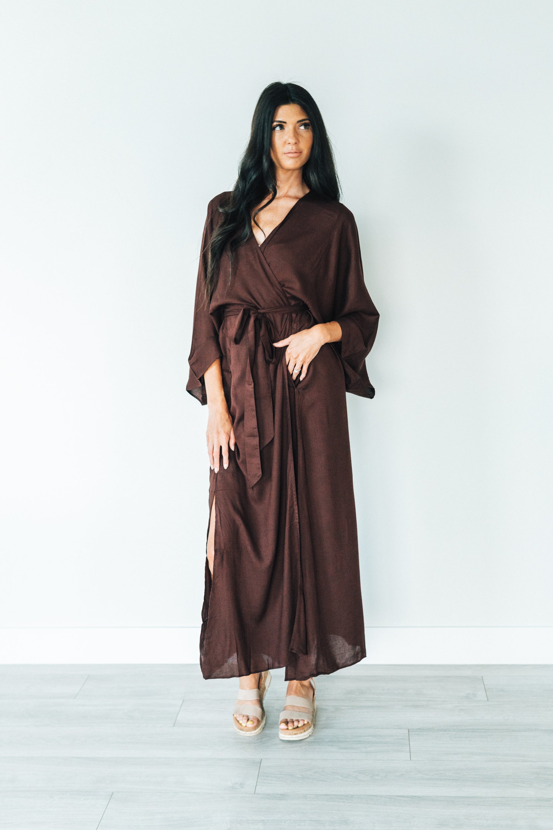 Dark Brown Robe With Pockets, Duster Cardigan, Women Kimono Robe, Bridesmaid Robe, Plus Size Clothing, Duster Robe, Caftan Robe,Spa Cover Up