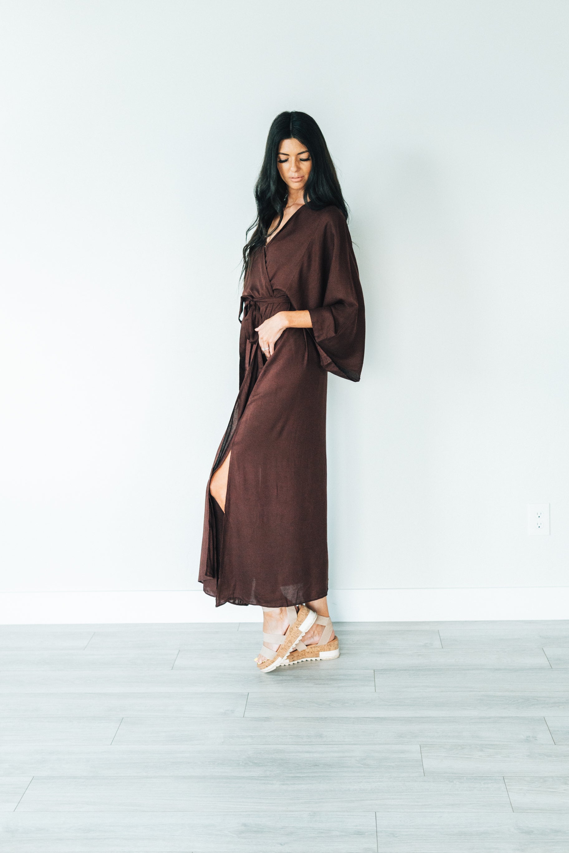 Dark Brown Robe With Pockets, Duster Cardigan, Women Kimono Robe, Bridesmaid Robe, Plus Size Clothing, Duster Robe, Caftan Robe,Spa Cover Up