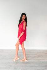 Load image into Gallery viewer, Red Sheer Tunic Top, Cold Shoulder Dress, Beach Cover Up, Vacation Clothing, Bikini Coverup, Chiffon Mesh Top, Plus Size
