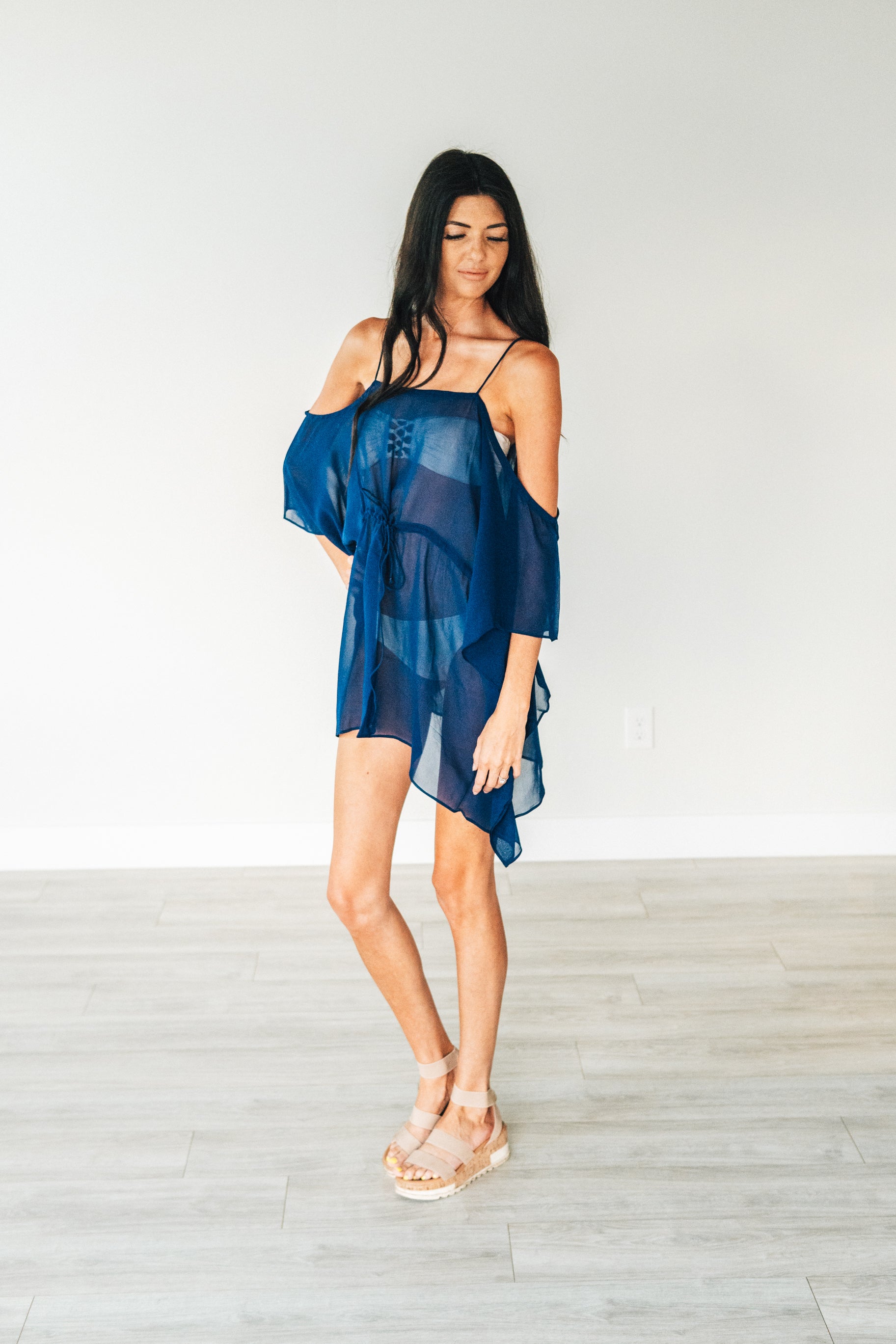 Sheer Beach Cover Up, Cold Shoulder Tunic Top, Bikini Cover Up, Bathing Suit cover Up, Chiffon Sheer Dress, Pool Party Dress