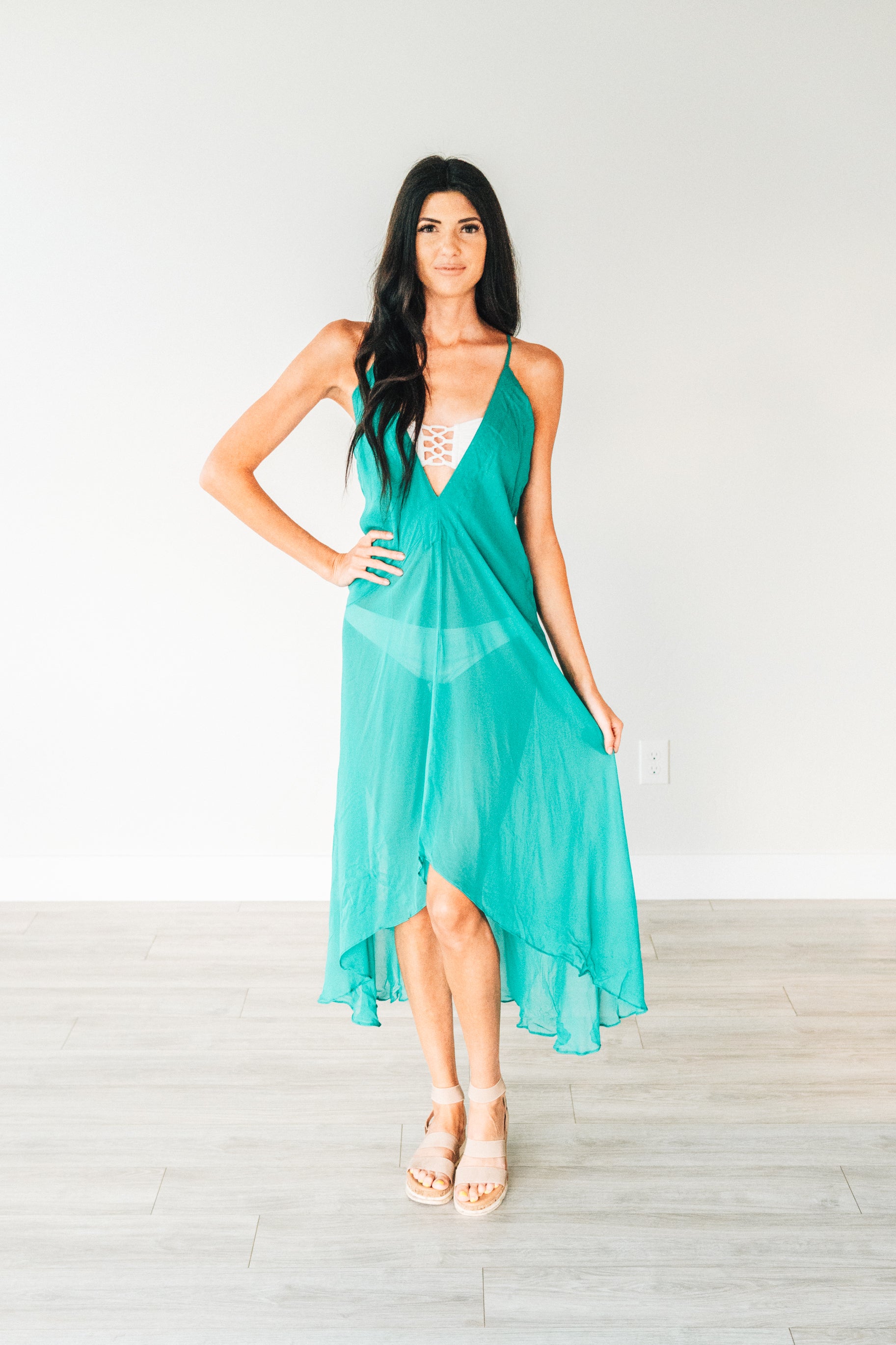 Cover up beach dress in green