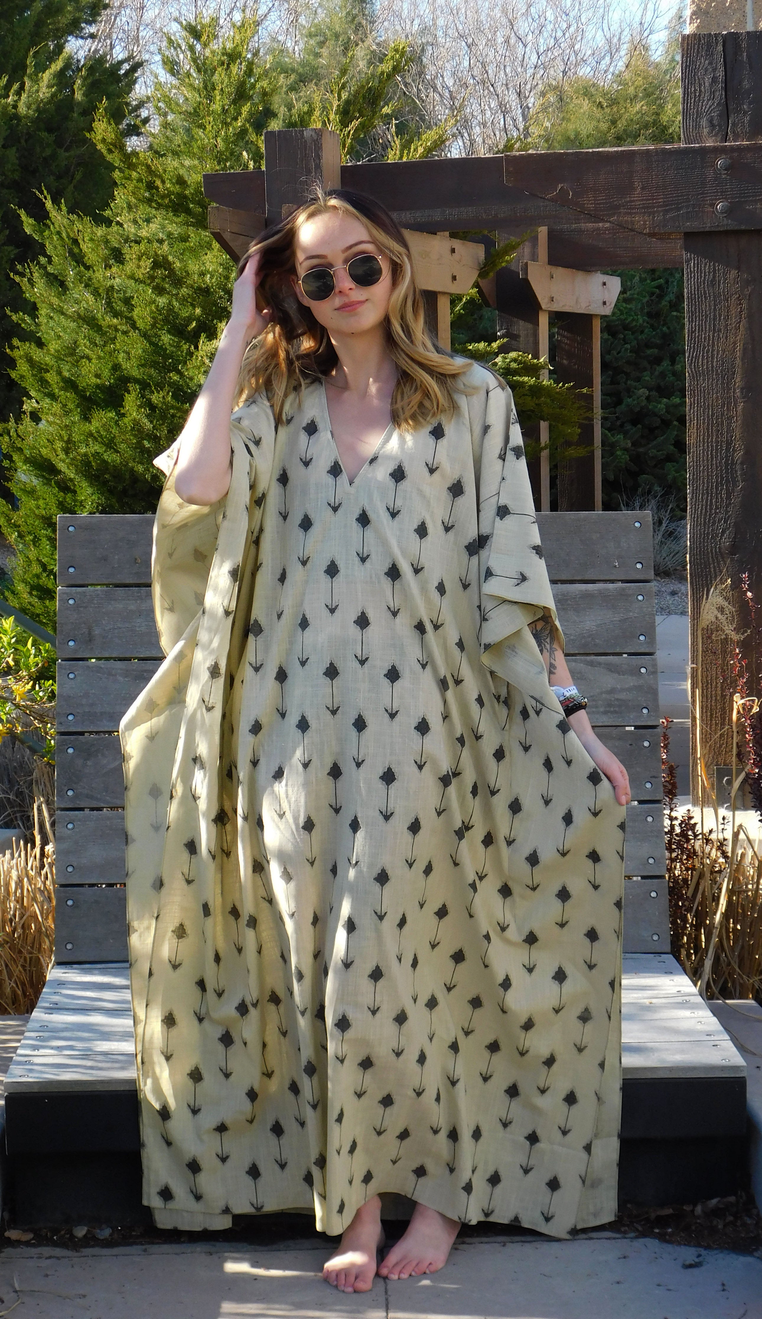 Arrow print plus size long kaftan dress in cotton