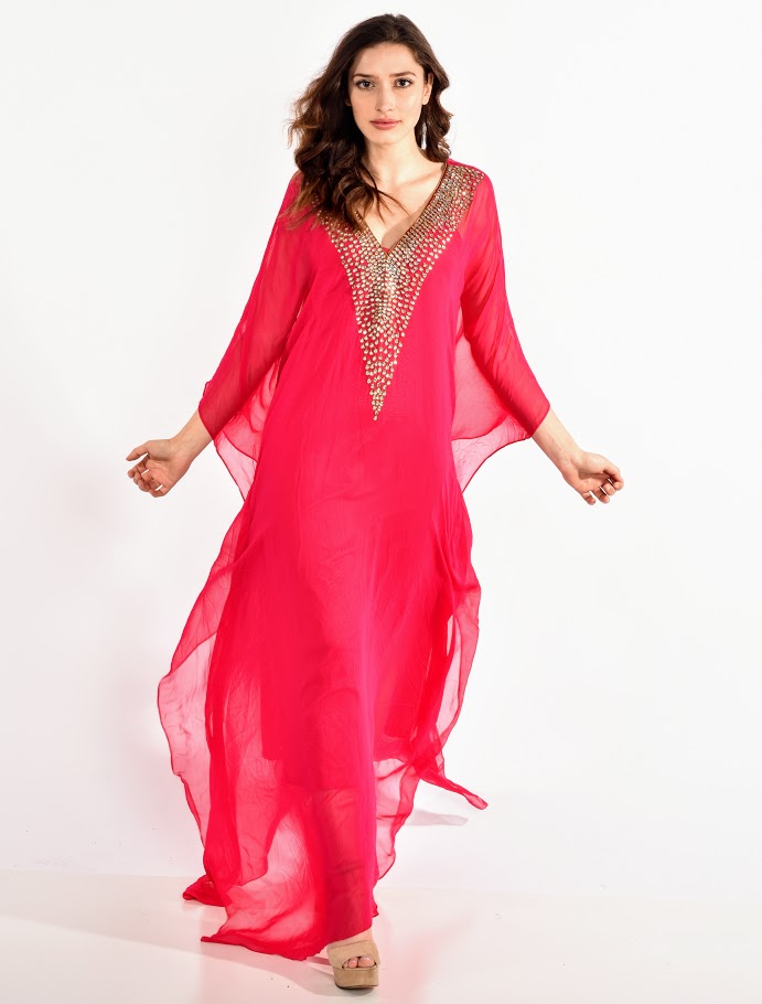 Printed Kaftan Long Dresses Online | V-neck Dress | Love ShuShi