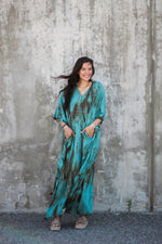 Load image into Gallery viewer, Hand dyed aqua kaftan dress
