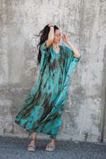 Load image into Gallery viewer, Hand dyed aqua kaftan dress
