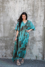 Load image into Gallery viewer, Hand dyed aqua kaftan dress
