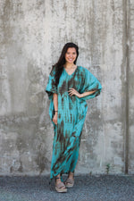 Load image into Gallery viewer, Hand dyed aqua kaftan dress
