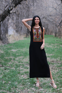 Black embroidered casual dress