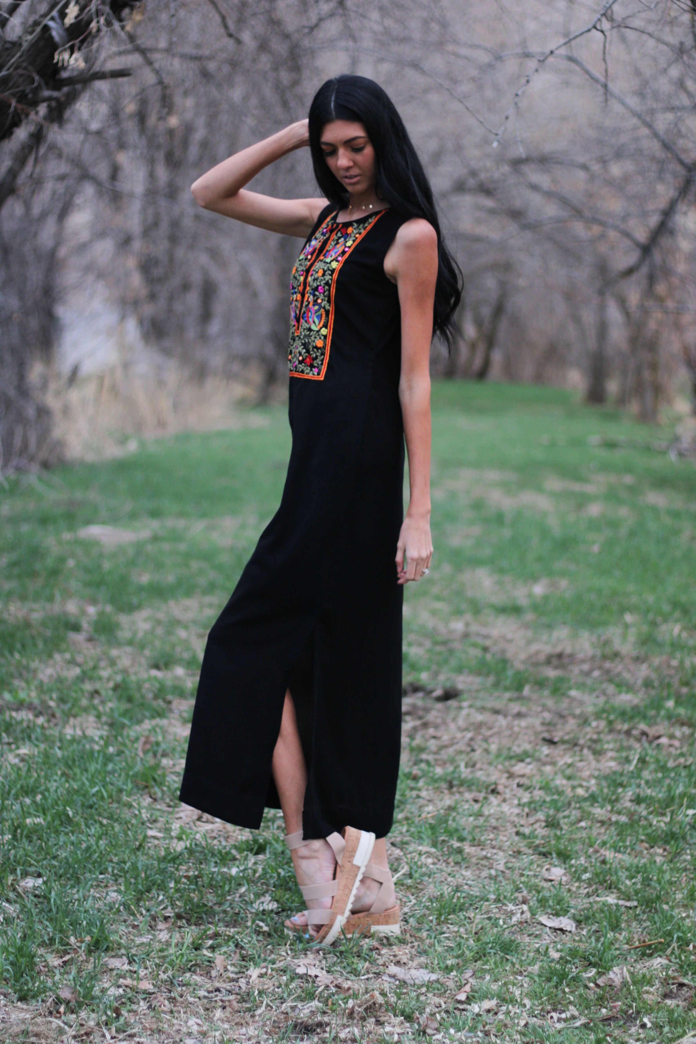 Black embroidered casual dress