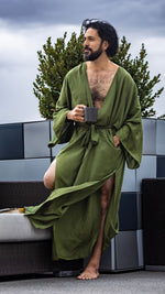 Load image into Gallery viewer, Men&#39;s robe in olive green
