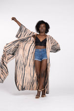 Load image into Gallery viewer, Hand tie-dyed kimono robe for women - vibrant multicolor pattern long lounge kaftan
