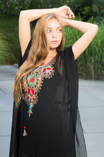 Load image into Gallery viewer, Black tunic dress with embroidered details

