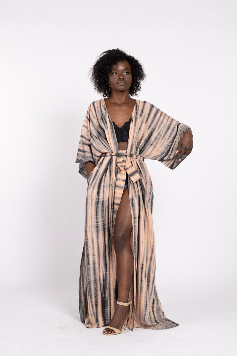 Hand Tie Dyed Kimono, Tie Dye Kimono, House Lounge Kaftan, Kaftan for Women
