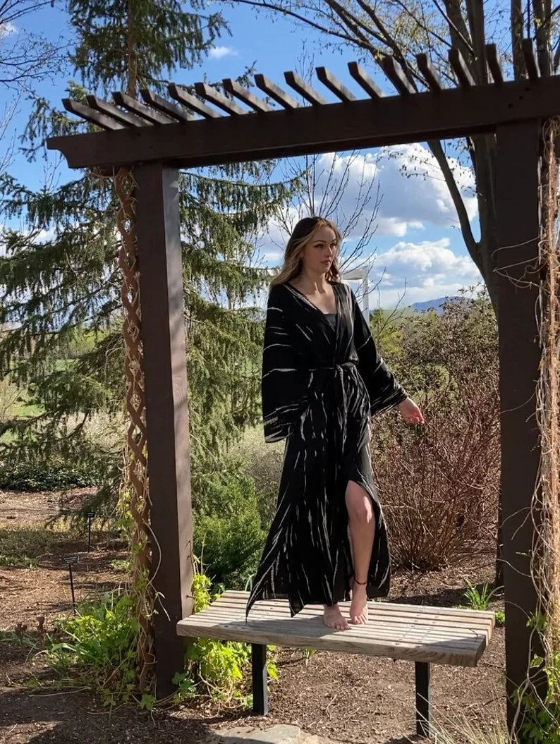 Tie dyed long kimono for women