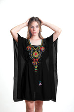 Load image into Gallery viewer, Black tunic dress with embroidered details
