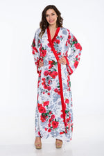 Load image into Gallery viewer, Long Comfy Robe, Kimono Robe, Red Roses Robe, Floral Lounge Robe
