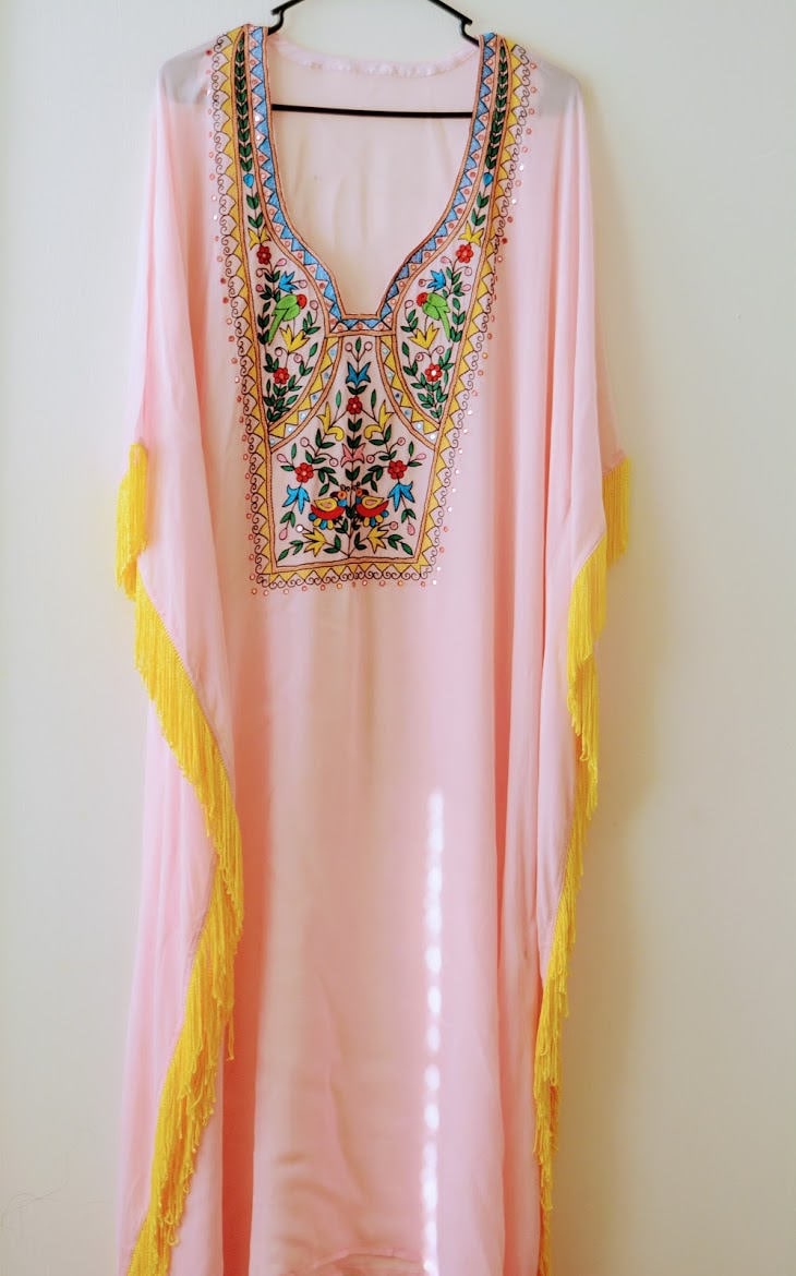 Pink Embroidered Kaftan, Kaftan Maxi Dress, Women Pink Kaftan, Plus Size Kaftan For Women