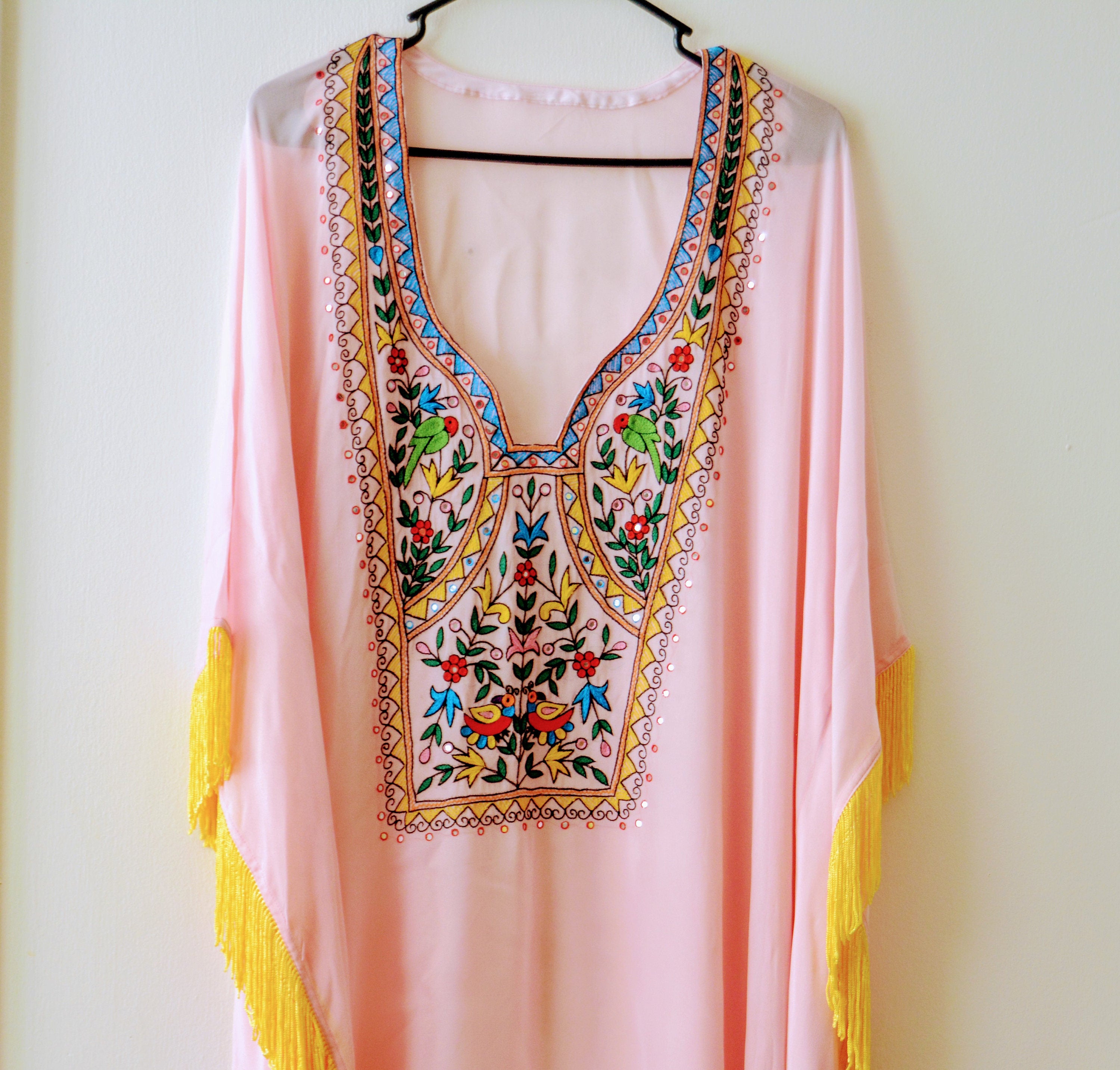 Pink Embroidered Kaftan, Kaftan Maxi Dress, Women Pink Kaftan, Plus Size Kaftan For Women