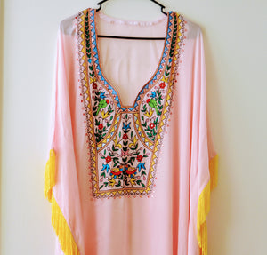 Pink Embroidered Kaftan, Kaftan Maxi Dress, Women Pink Kaftan, Plus Size Kaftan For Women