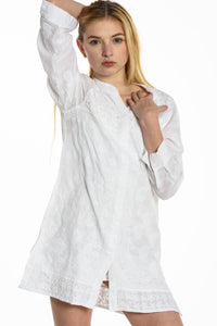 White Tunic Dress, Women Shirt, White Boho Blouse, Embroidered Chikan Kurti