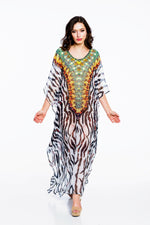 Load image into Gallery viewer, Digital Print Kaftan, Moroccan Caftan, Cotton Maxi Dress, Plus Size Kaftan Dress
