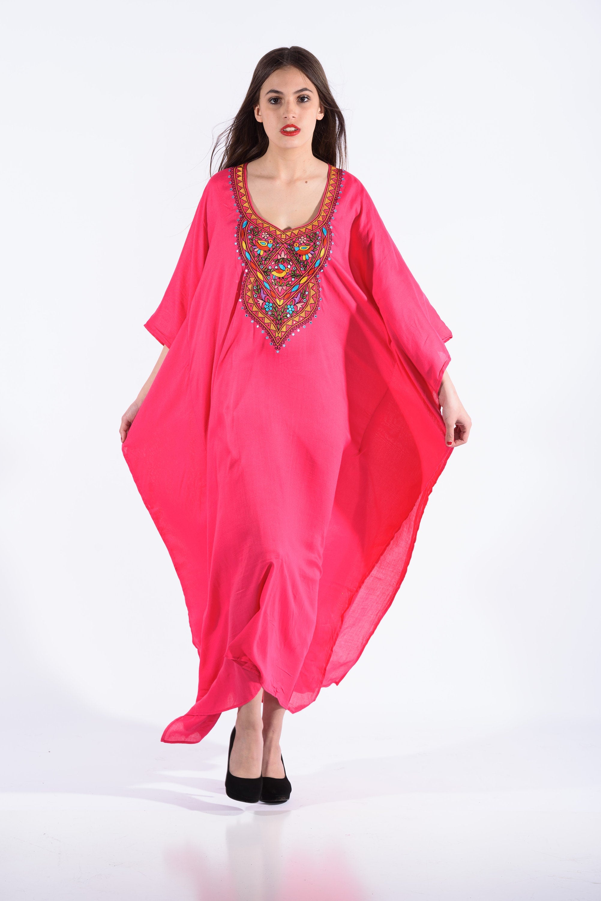 Embroidered Orange Kaftan, Women Loungewear Kaftan, Maternity Kaftan, Plus Size Kaftan Dress