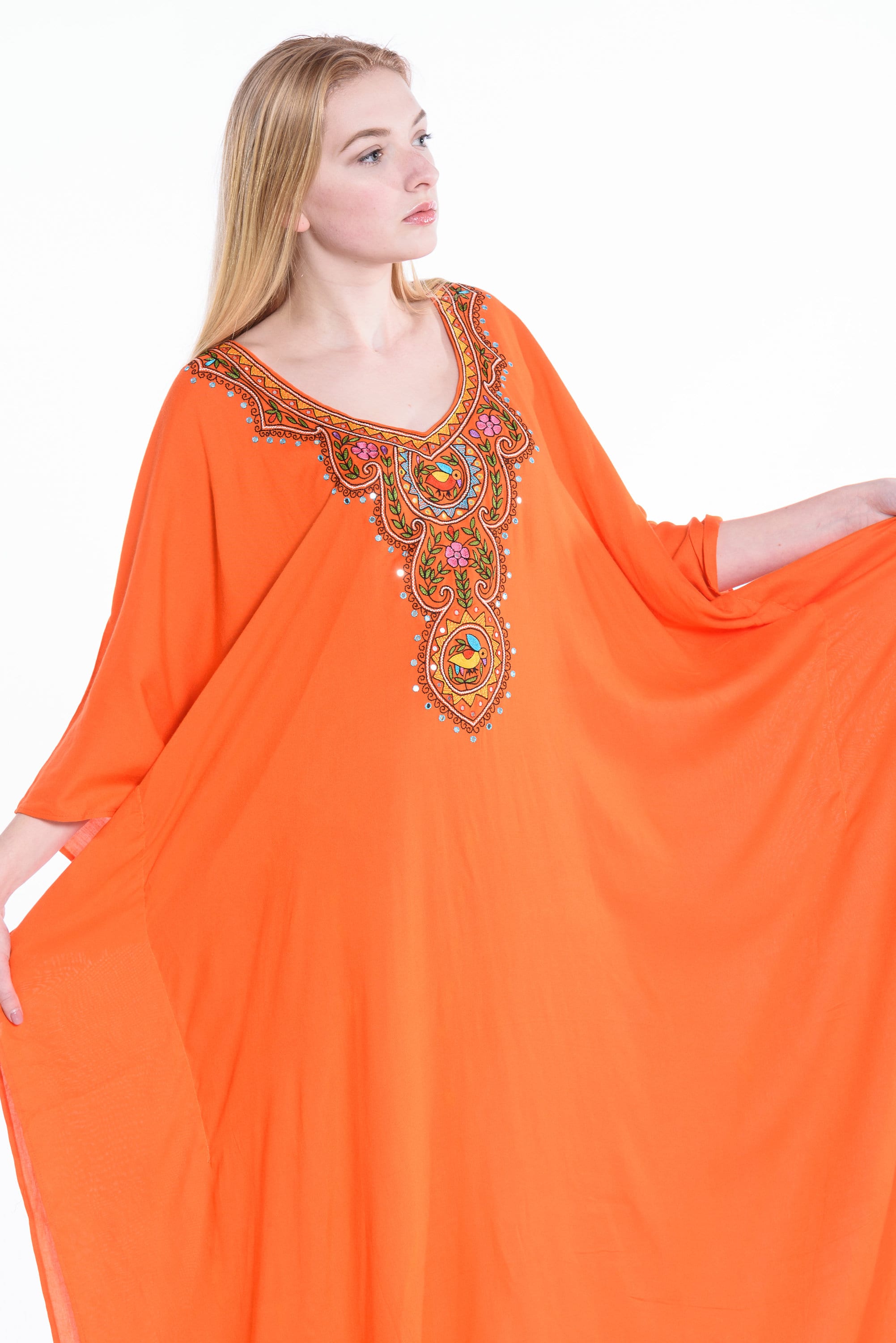 Embroidered Orange Kaftan, Women Loungewear Kaftan, Maternity Kaftan, Plus Size Kaftan Dress