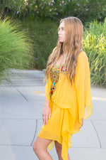 Load image into Gallery viewer, Mexican Dress, Yellow Kaftan Tunic Dress, Mexican Short Kaftan, Boho Midi Dress
