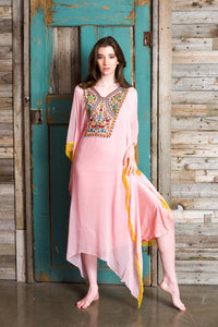 Pink Embroidered Kaftan, Kaftan Maxi Dress, Women Pink Kaftan, Plus Size Kaftan For Women