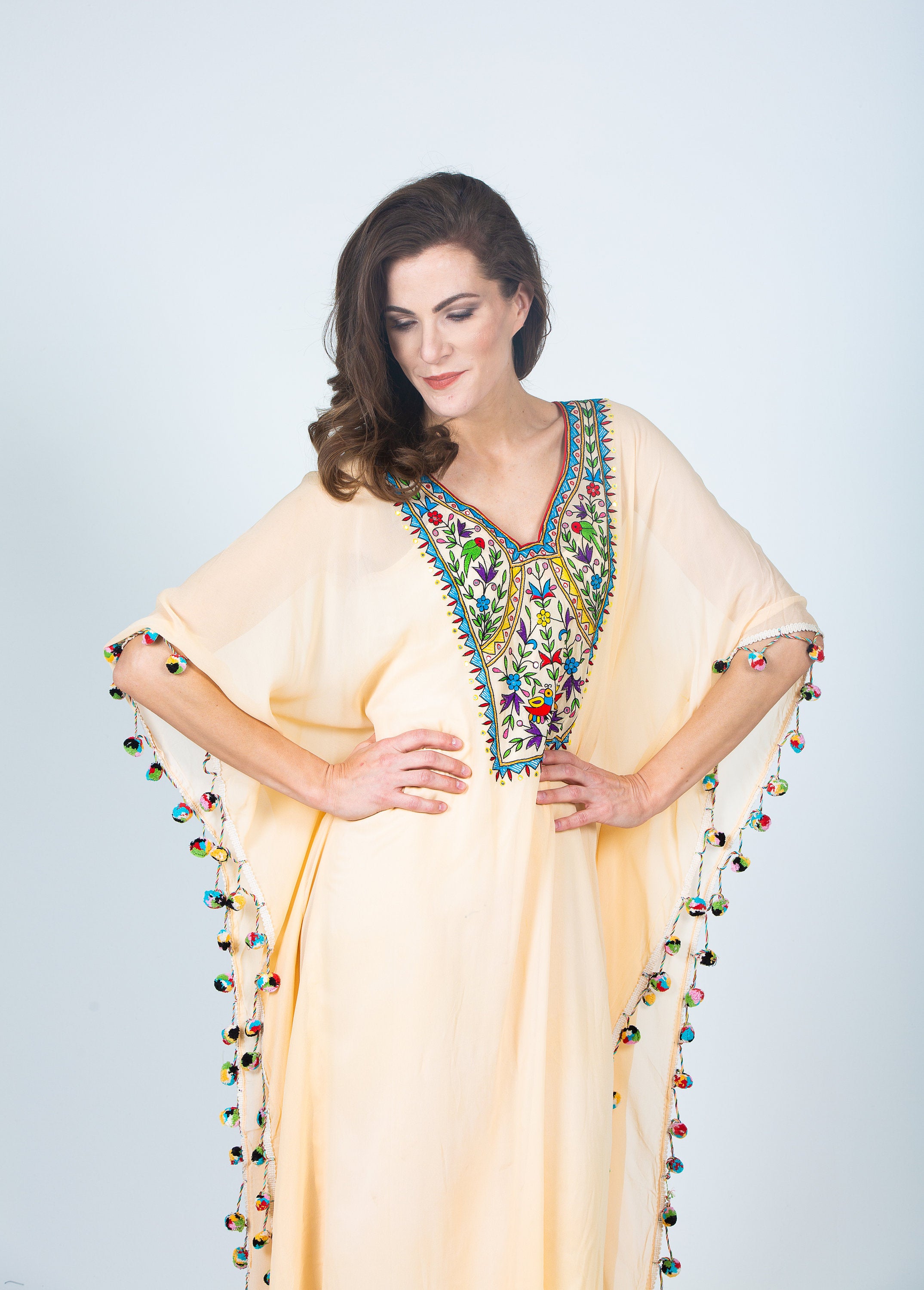 Gypsy Dress, Embroidered Dress, Mexican Kaftan Dress, Caftan For Women