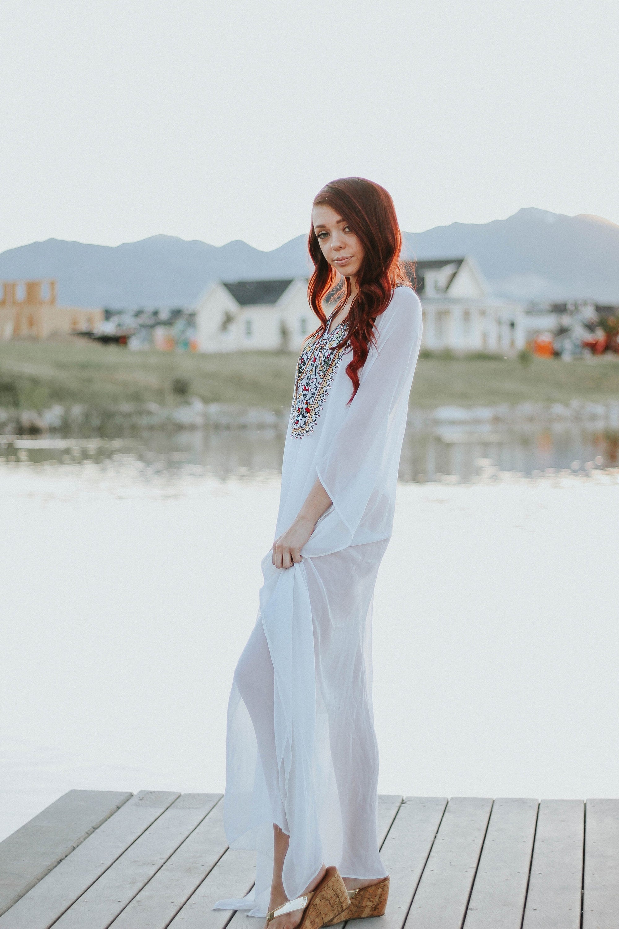 Embellished Kaftan Dress, White Kaftan For Women, Boho Wedding Dress, Beach Bridal Dress