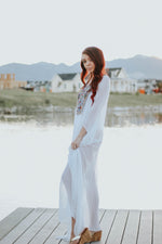 Load image into Gallery viewer, Embellished Kaftan Dress, White Kaftan For Women, Boho Wedding Dress, Beach Bridal Dress
