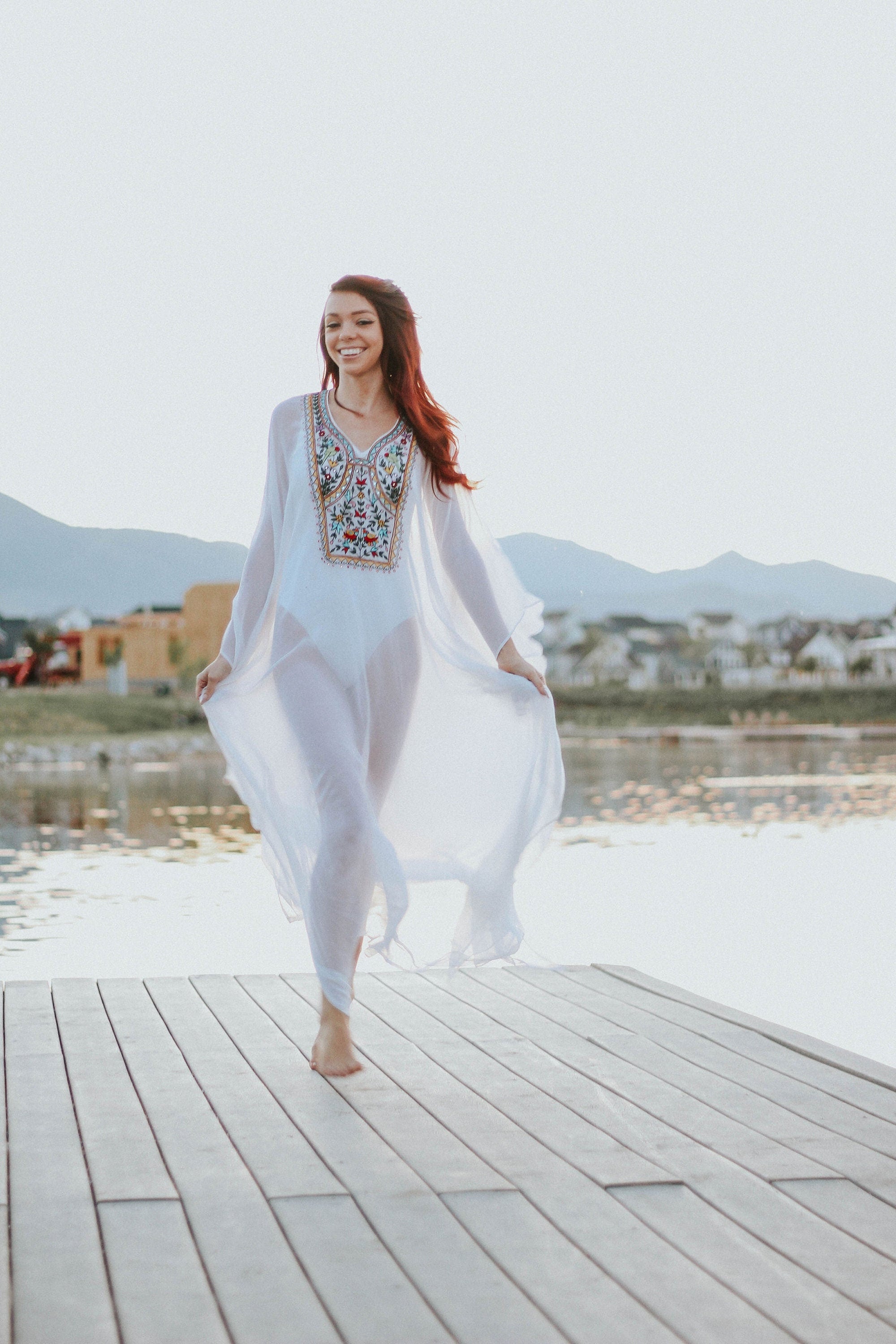 Embellished Kaftan Dress, White Kaftan For Women, Boho Wedding Dress, Beach Bridal Dress