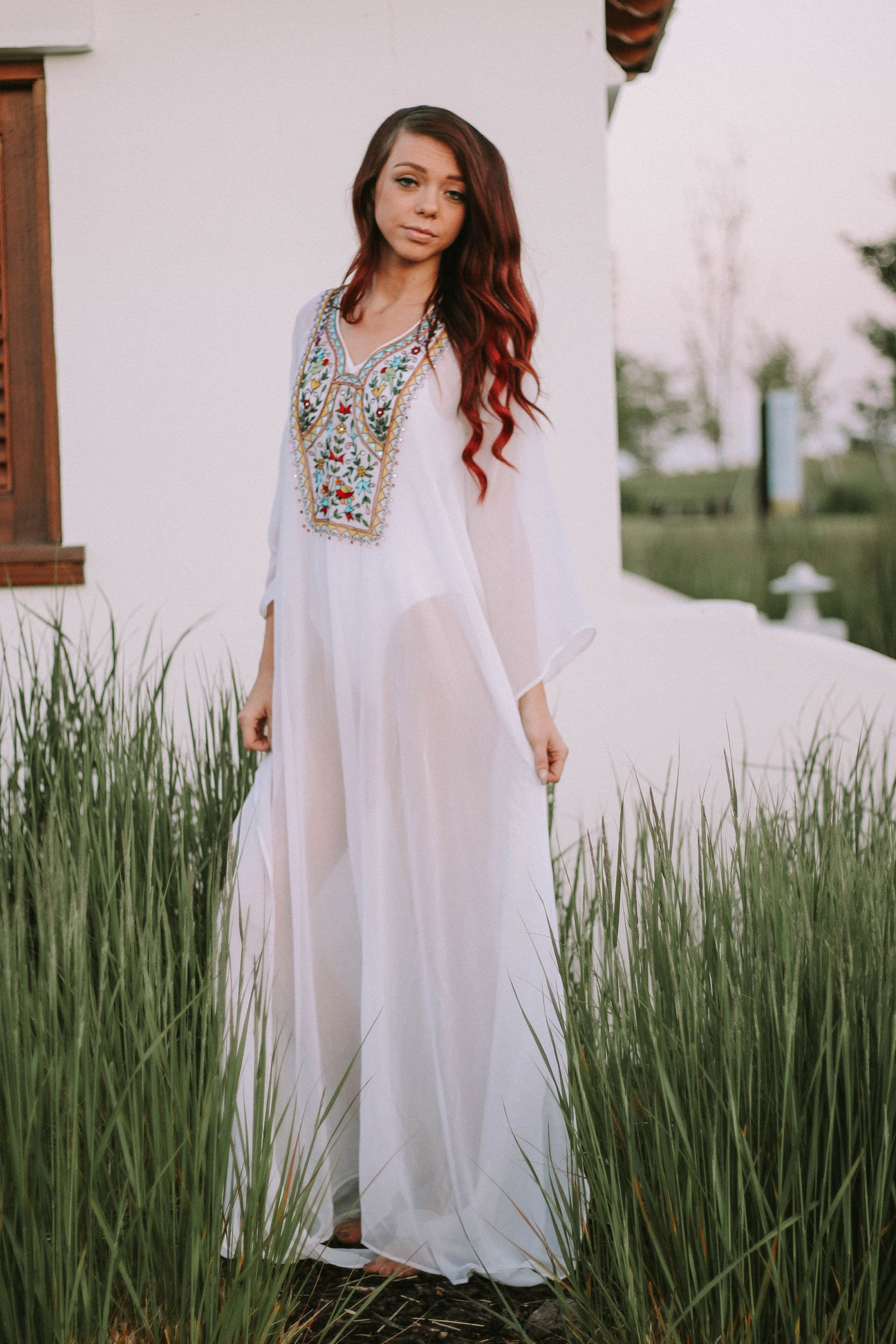 Embellished Kaftan Dress, White Kaftan For Women, Boho Wedding Dress, Beach Bridal Dress