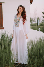 Load image into Gallery viewer, Embellished Kaftan Dress, White Kaftan For Women, Boho Wedding Dress, Beach Bridal Dress
