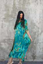Load image into Gallery viewer, Teal green Kaftan Dress for women
