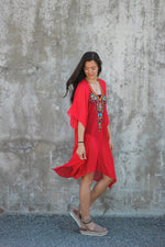 Load image into Gallery viewer, Red Mexican Dress, Plus Size Kaftan Dress, Embroidered Kaftan, Women Tunic Dress
