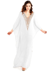 White Embroidered Kaftan, Moroccan Kaftan, White Plus Size Kaftan, White Maxi Kaftan