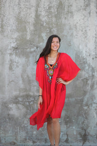 Red Mexican Dress, Plus Size Kaftan Dress, Embroidered Kaftan, Women Tunic Dress