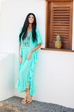 Load image into Gallery viewer, Pink Embroidered Dress, Women Kaftan Dress, Fringe Kaftan Dress, Bohemian Kaftan Dress
