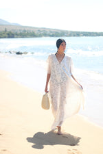 Load image into Gallery viewer, White Lace Up Kaftan Dress, Beach Wedding Dress, Bridal Lingerie, Boho Wedding Dress

